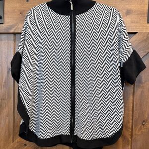 White House Black Market Black and White Chevron Poncho
